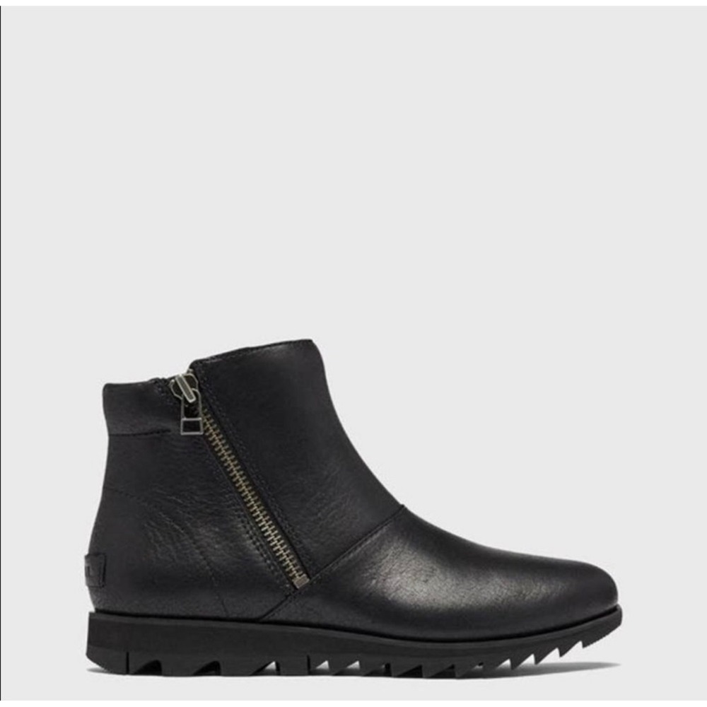 Sorel Harlow Zip Chelsea Ankle Boots Womens 7.5 Black Leather Lug Sole